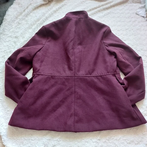 Burgandy Maroon Wine Lined Pea Coat Jacket Large Winter Dark Academia - Picture 3 of 12
